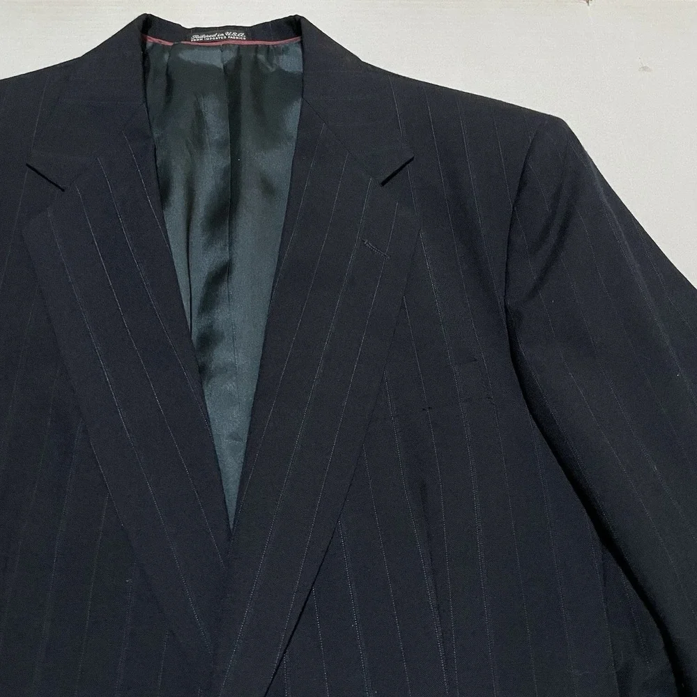 John Weitz‎ 2 Piece Mens Size 40R Blazer Pinstripe Navy Suit 32 X 31 Pants Wool